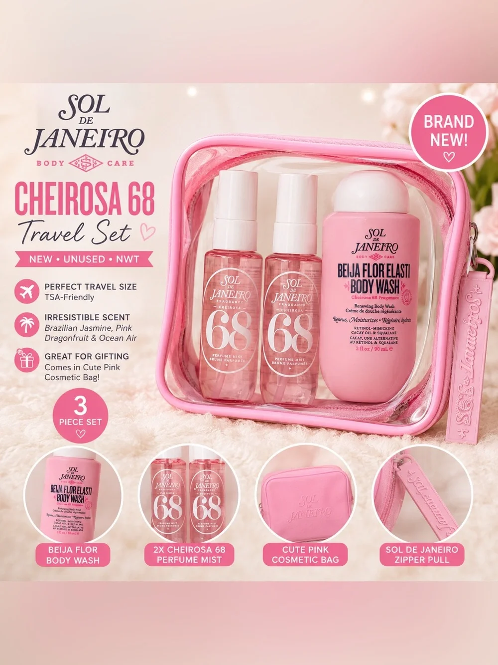 Sol de Janeiro Cheirosa 68 Travel Set w/ Cosmetic Bag NWT